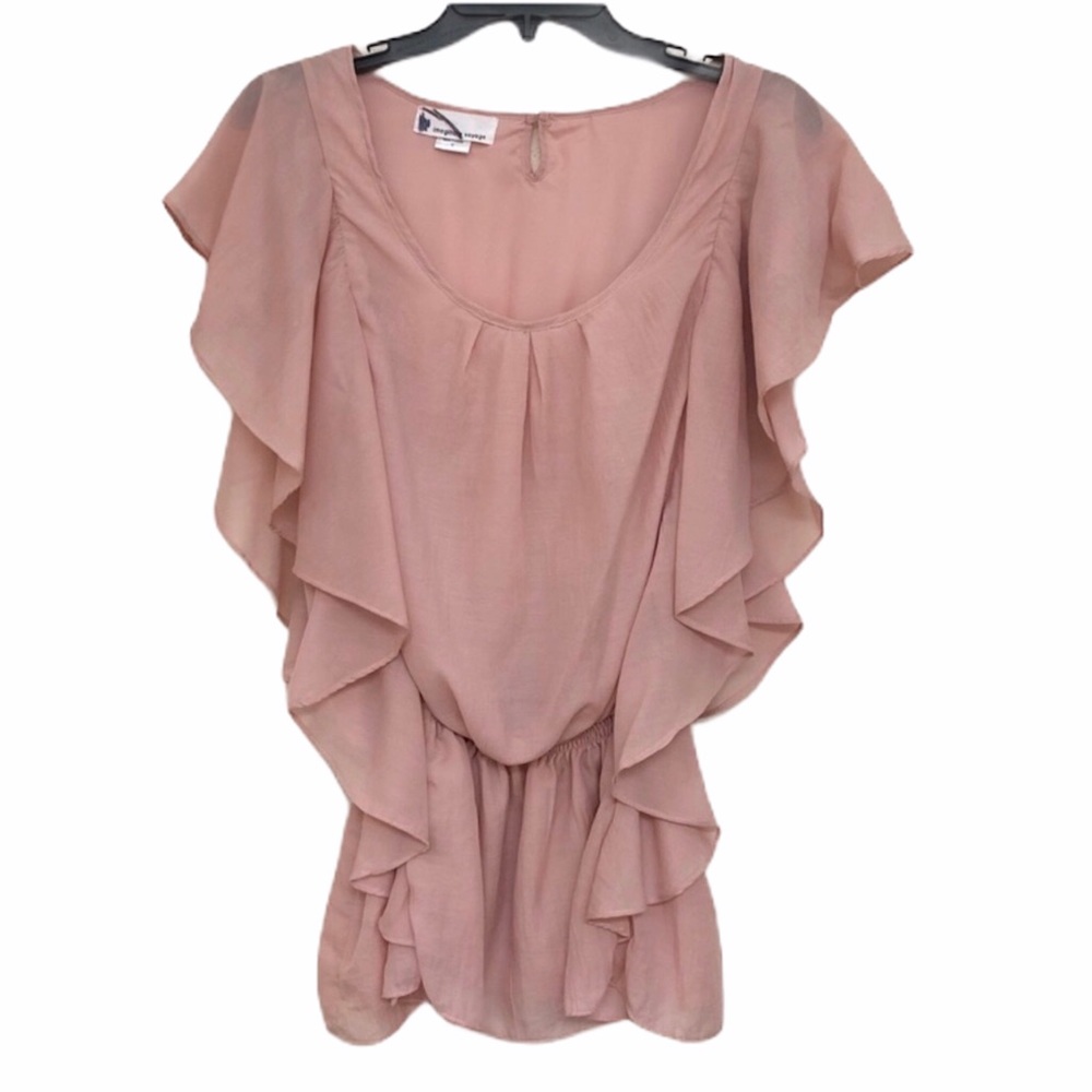 Pale blush pink layered ruffle scoop neck top